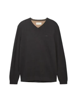 Strickpullover mit V-Ausschnitt black grey melange