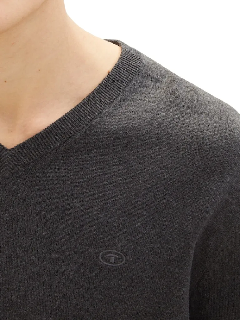 Strickpullover mit V-Ausschnitt black grey melange