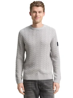 Strickpullover mit Zopfmuster grey offwhite plated