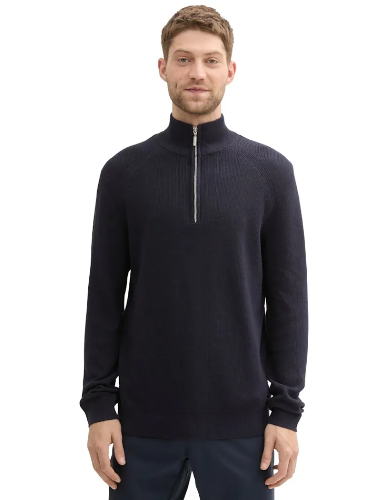 Strukturierter Strick Troyer knitted navy melange