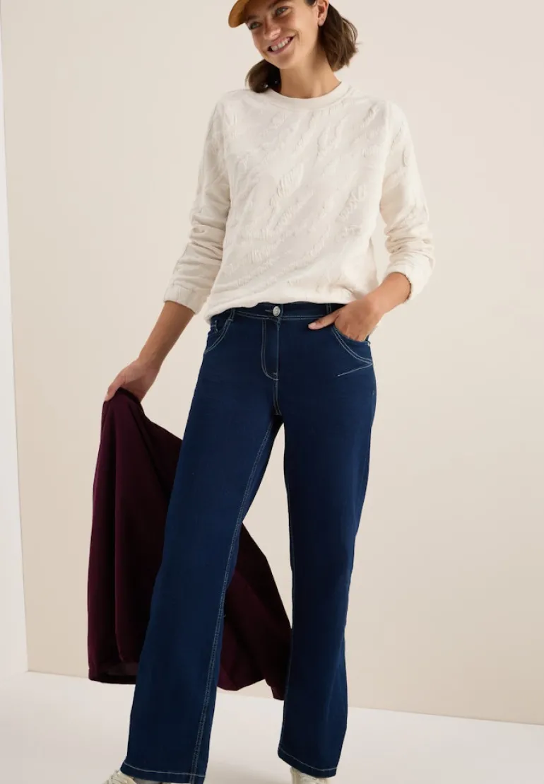 Strukturmuster Sweatshirt light beige