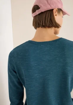 Strukturpullover teal blue heather melange