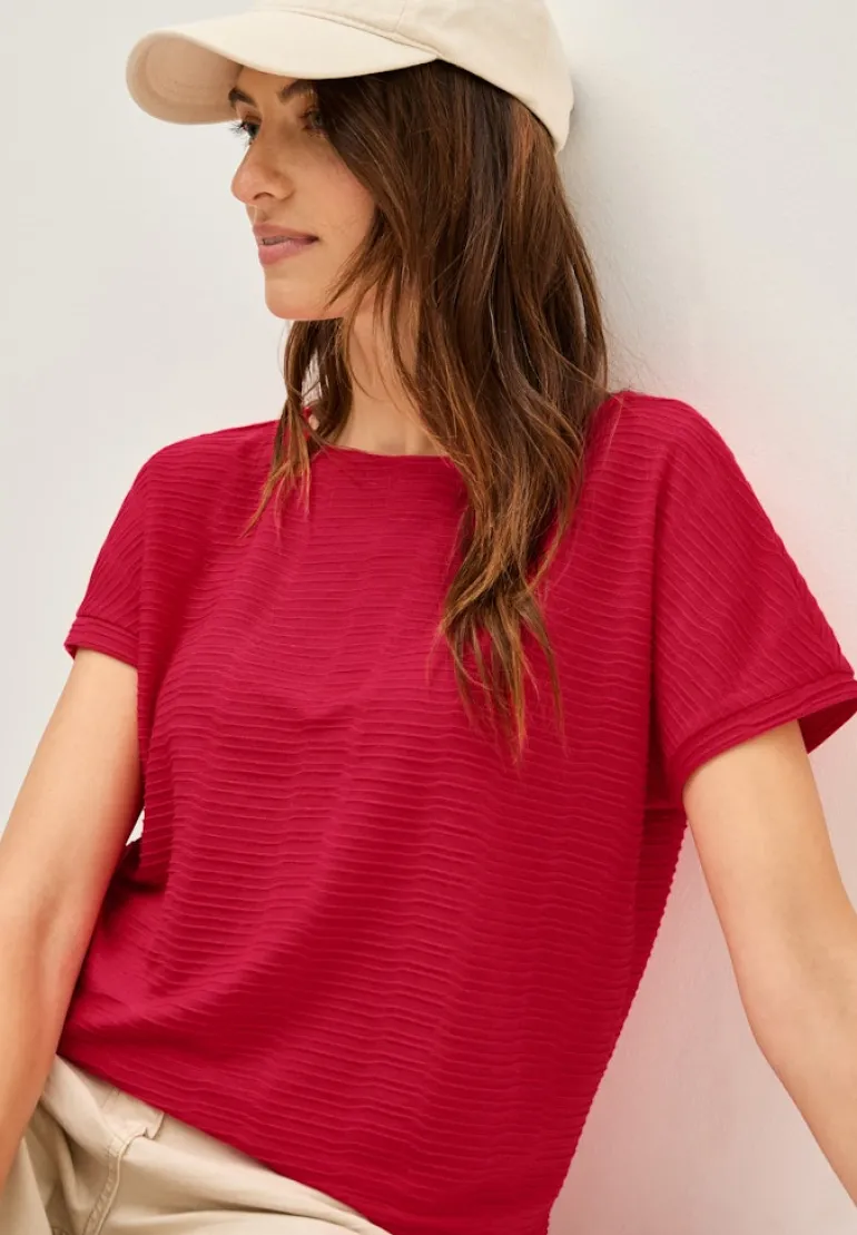 Struktushirt in Unifarbe glazed apple red