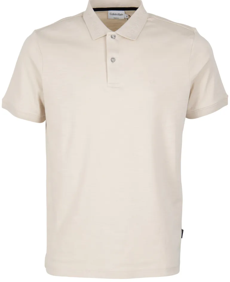 SUPIMA SLUB LOGO COLLAR POLO stony beige