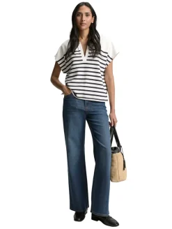 Sweatshirt in Polo-Optik offwhite navy stripe