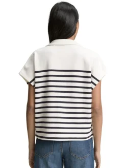 Sweatshirt in Polo-Optik offwhite navy stripe