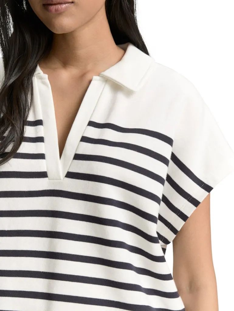 Sweatshirt in Polo-Optik offwhite navy stripe