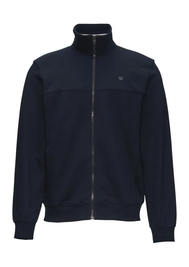 Sweatshirt Jacke mit Stehkragen und Logo-Detail blau