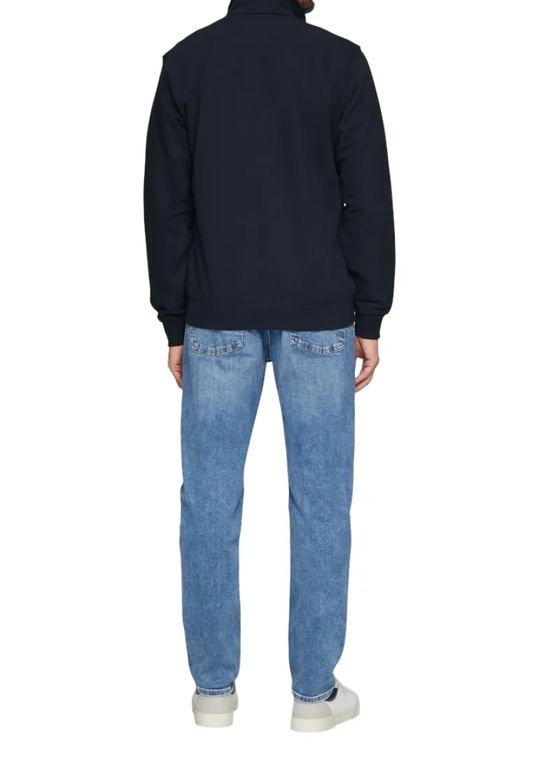 Sweatshirt Jacke mit Stehkragen und Logo-Detail blau