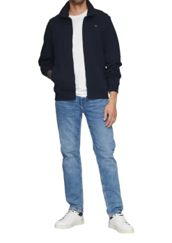Sweatshirt Jacke mit Stehkragen und Logo-Detail blau
