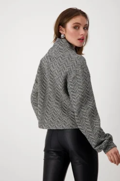 Sweatshirt mit Fischgrat-Muster schwarz gemustert