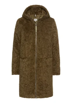 Teddy Mantel mit Kapuze dark khaki