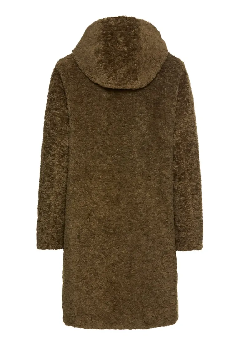 Teddy Mantel mit Kapuze dark khaki
