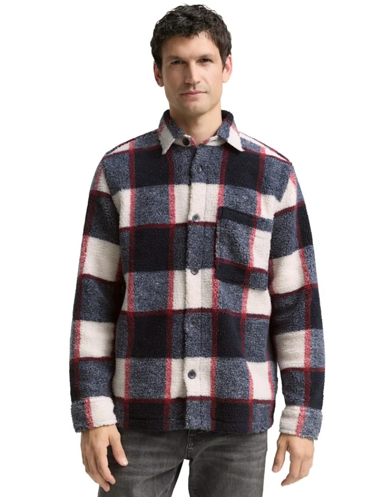 Teddy Overshirt mit Karomuster blue big check