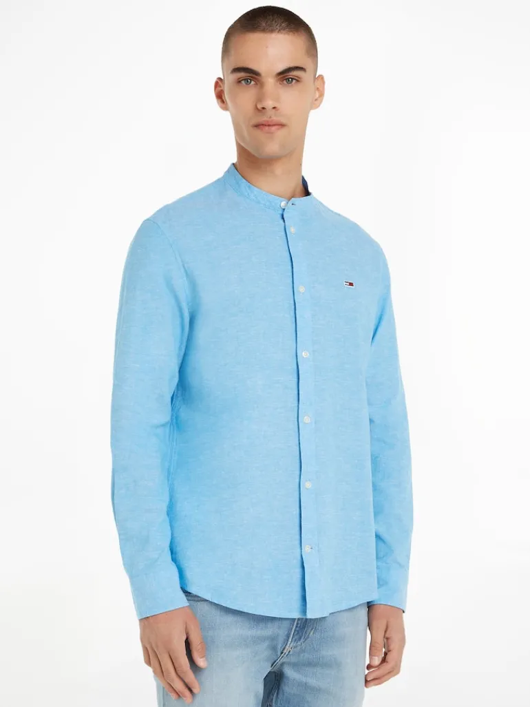 TJM CLSC MAO LINEN BLEND SHIRT blau