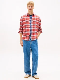 TJM REG FLANNEL CHECK SHIRT EXT terracotta red-big check