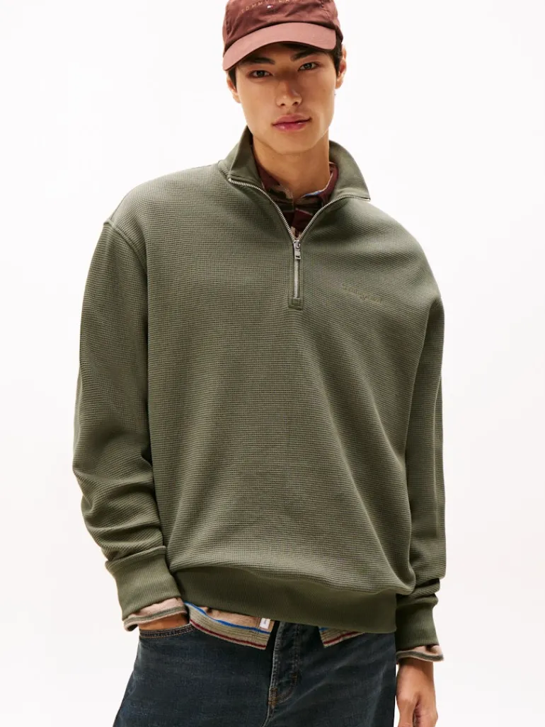 TJM RLX WAFFLE SCRIPT QRTR ZIP pewter green