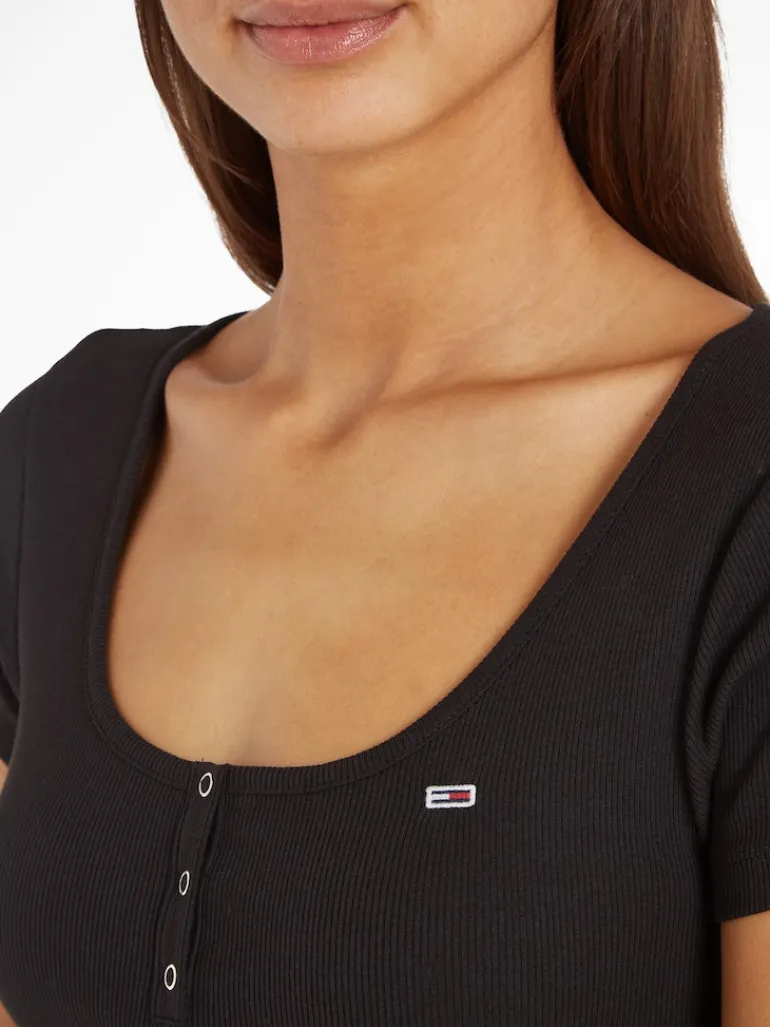 TJW BBY BUTTON RIB C-NECK black