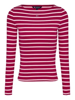 TJW BOAT NECK TOP LS brilliant berry - stripe