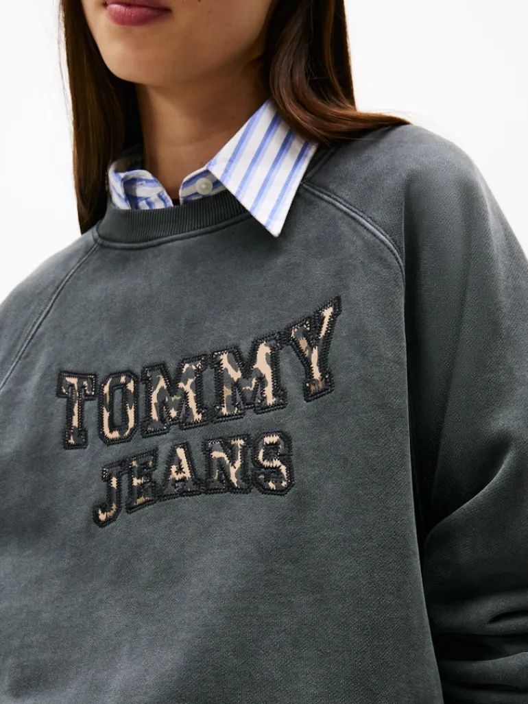 TJW BXY LEOPARD VARSITY CREW black