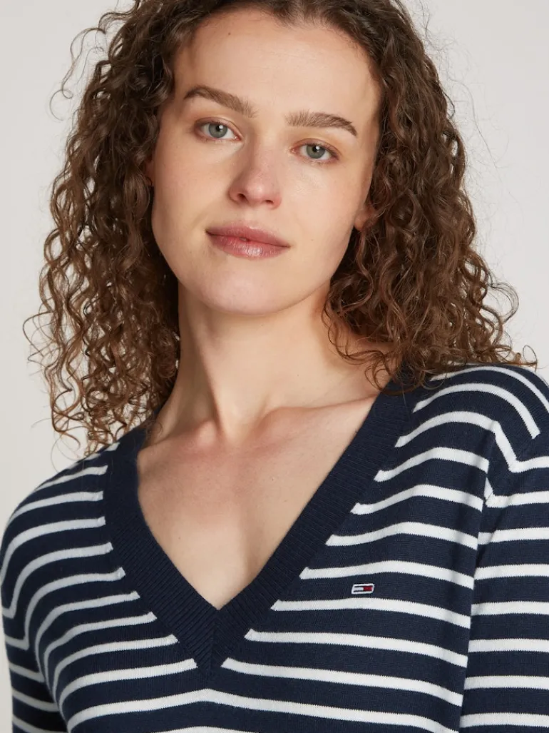 TJW ESSENTIAL VNECK SWEATER EXT navy - white stripe