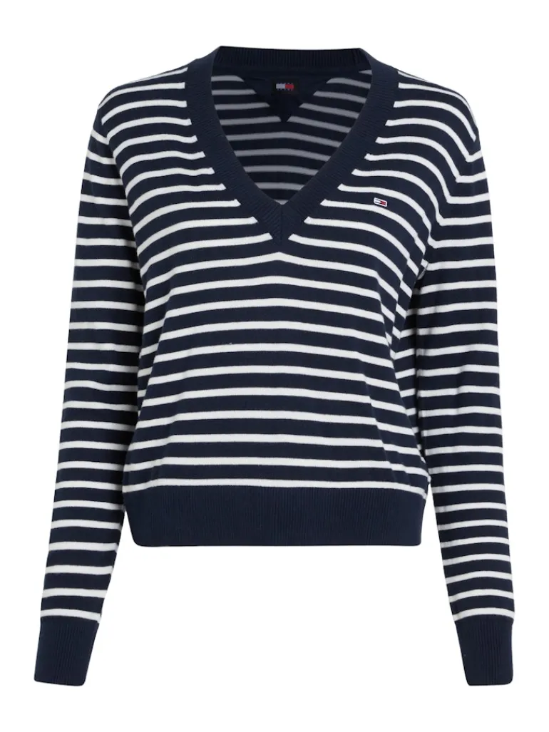 TJW ESSENTIAL VNECK SWEATER EXT navy - white stripe