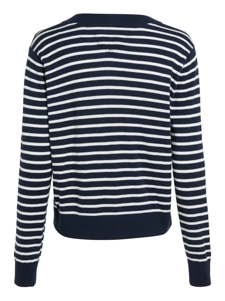 TJW ESSENTIAL VNECK SWEATER EXT navy - white stripe