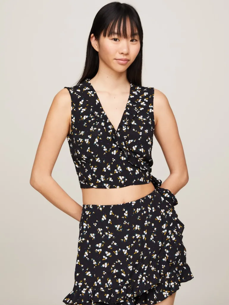 TJW FLORAL RUFFLE WRAP TOP EXT spring floral