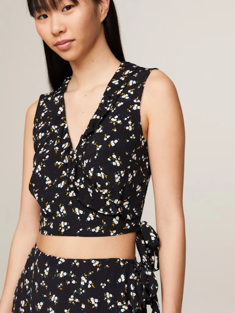TJW FLORAL RUFFLE WRAP TOP EXT spring floral