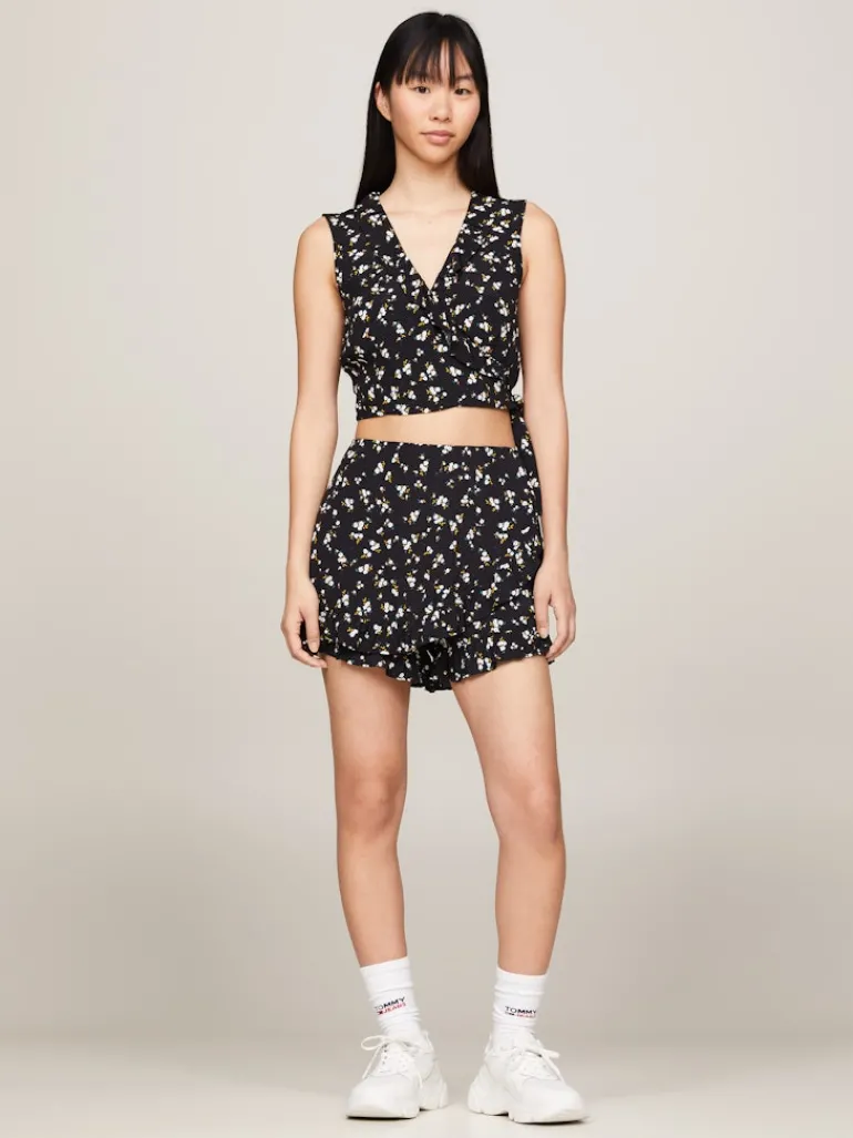 TJW FLORAL RUFFLE WRAP TOP EXT spring floral