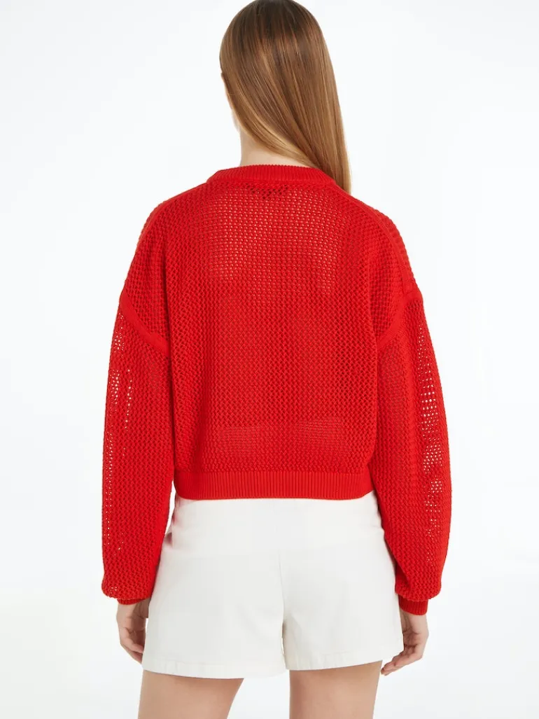 TJW OPEN STITCH FLAG SWEATER deep crimson