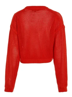 TJW OPEN STITCH FLAG SWEATER deep crimson