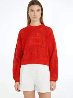 TJW OPEN STITCH FLAG SWEATER deep crimson