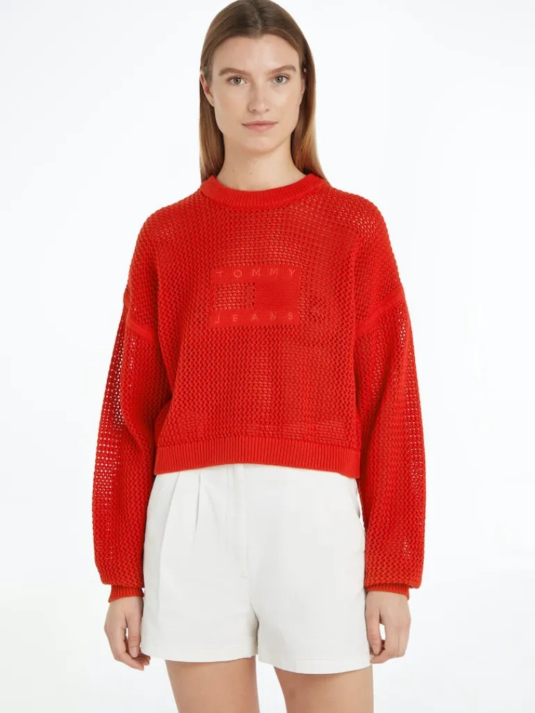 TJW OPEN STITCH FLAG SWEATER deep crimson