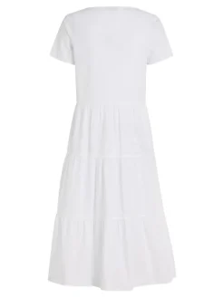 TJW POPLIN TIERED SS MIDI DRESS white