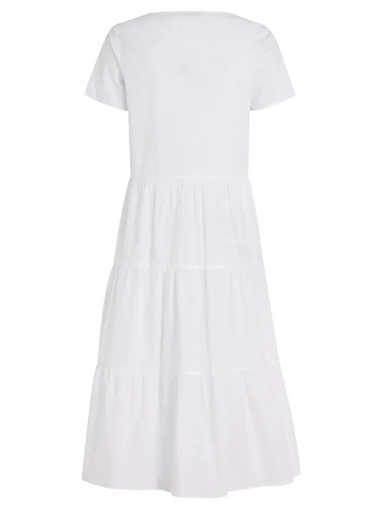 TJW POPLIN TIERED SS MIDI DRESS white