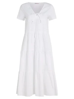 TJW POPLIN TIERED SS MIDI DRESS white