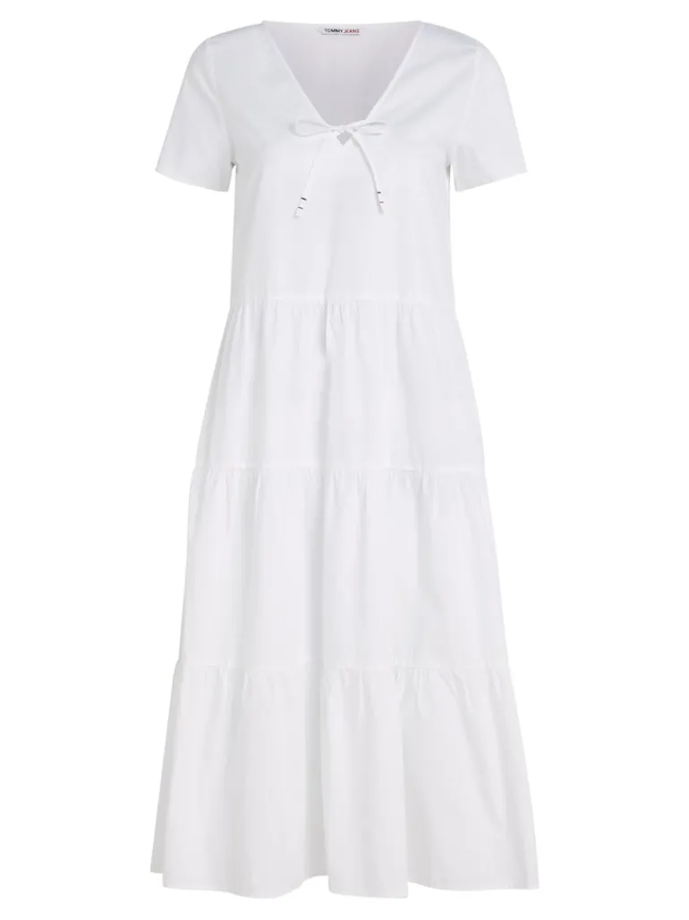 TJW POPLIN TIERED SS MIDI DRESS white