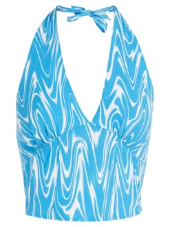 TJW PSYCHEDELIC HALTER TOP blue psychedelic print