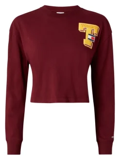 TJW RLXD CROP COLLEGIATE T LS deep rouge