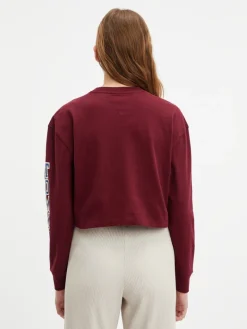 TJW RLXD CROP COLLEGIATE T LS deep rouge