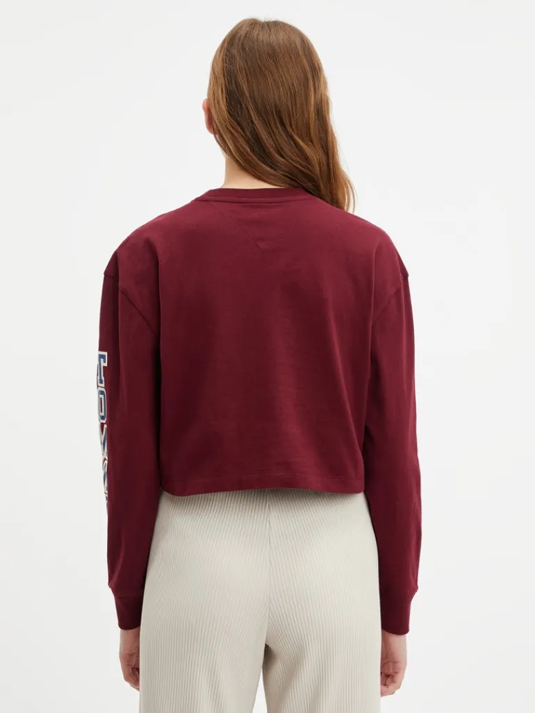 TJW RLXD CROP COLLEGIATE T LS deep rouge