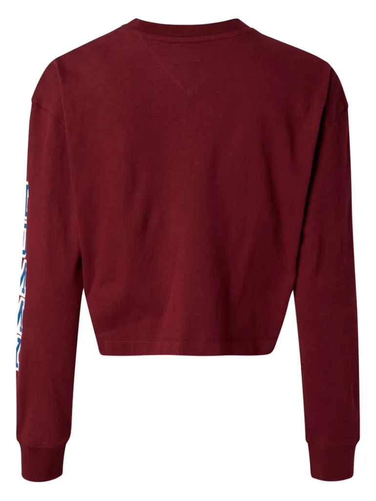 TJW RLXD CROP COLLEGIATE T LS deep rouge