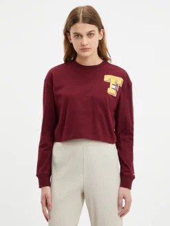 TJW RLXD CROP COLLEGIATE T LS deep rouge