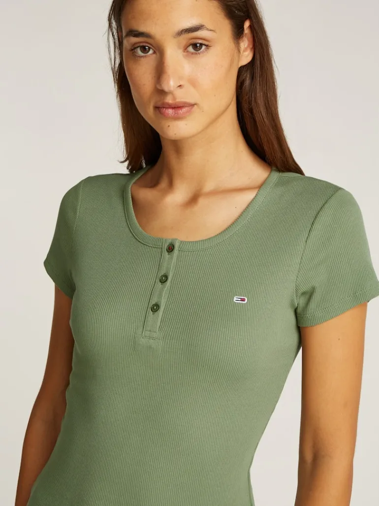 TJW SLIM BUTTON RIB C-NECK SS aruba green