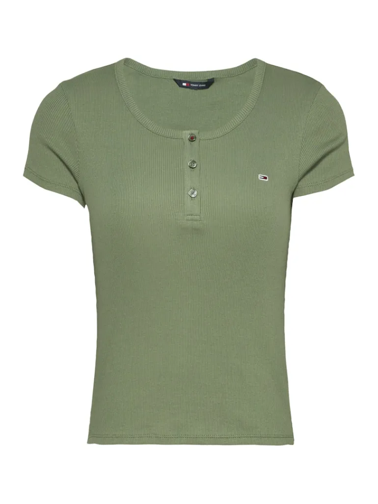 TJW SLIM BUTTON RIB C-NECK SS aruba green