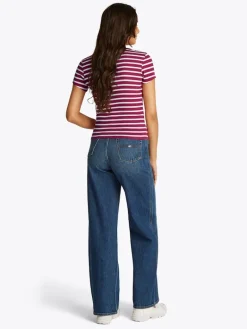 TJW SLIM BUTTON RIB C-NECK SS brilliant berry - stripe
