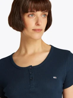 TJW SLIM BUTTON RIB C-NECK SS dark night navy