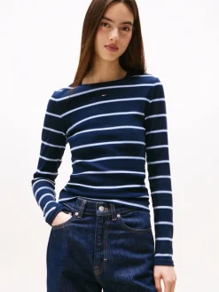 TJW SLIM ESSENTIAL RIB LS dark night navy - stripe