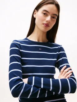TJW SLIM ESSENTIAL RIB LS dark night navy - stripe